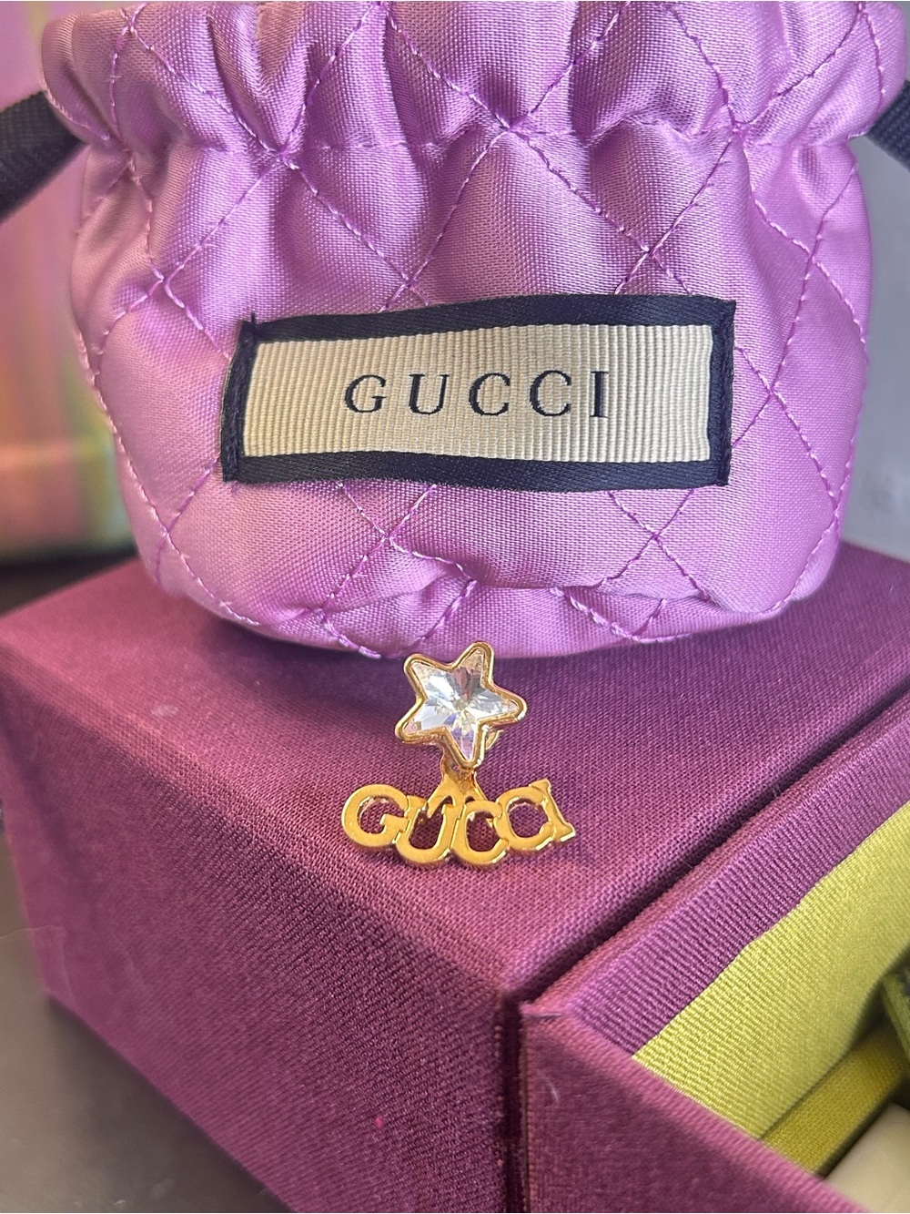 Gucci Lilac Quilted Mini Pouch with Gold Star Charm